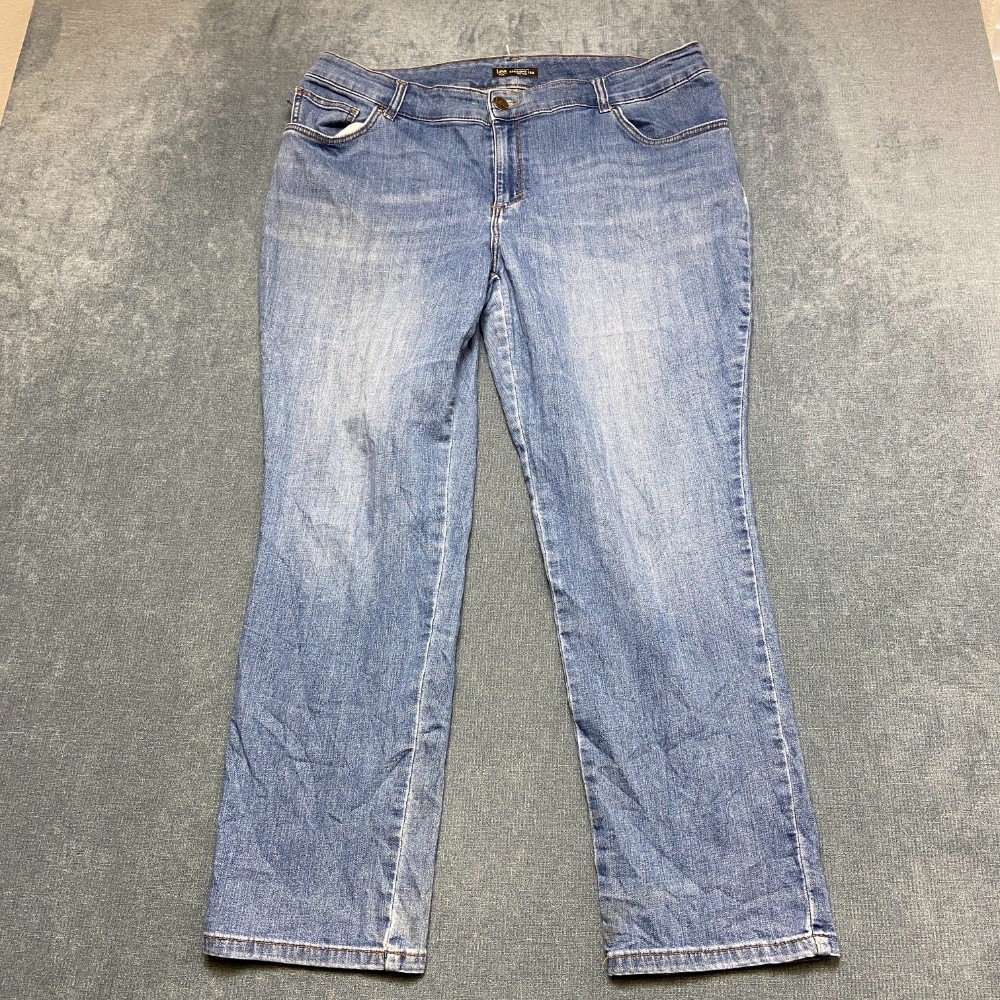Lee Jeans Womens 5 Blue Denim Cotton Stretch Relaxed Fit Straight Leg Mid Rise